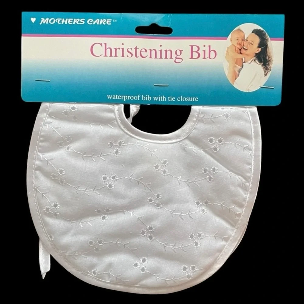 MOTHERS CARE Christening Baby Bib Waterproof White Eyelet Lace